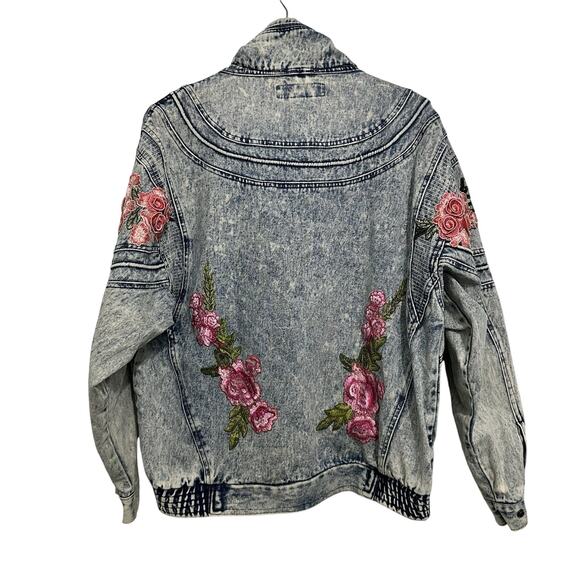Vintage Acid Wash Denim Jean Bomber Jacket Y2K Ruth Douglas Floral Size Medium - Picture 9 of 15